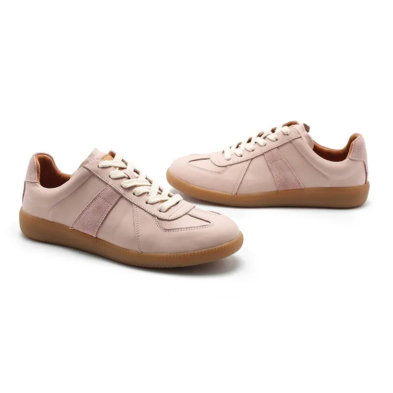 Army Trainer Leather Low-top Sneakers for Women in Khaki/Apricot/Brown/Pink/Beige