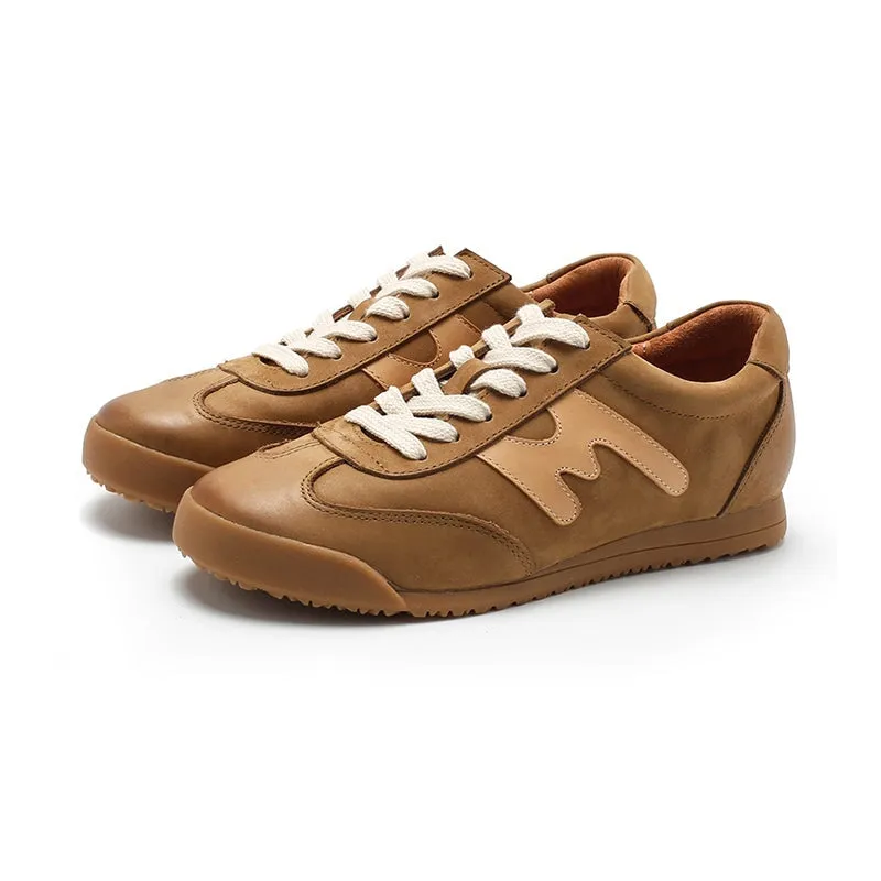 Army Trainer Leather Low-top Sneakers for Women in Khaki/Yellow/Cameo Brown