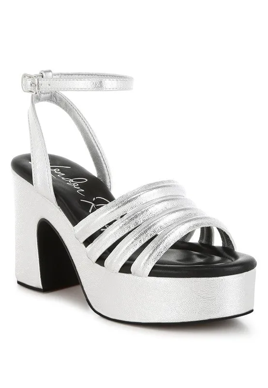 Athla Silver Metallic Strappy High Platform Sandals