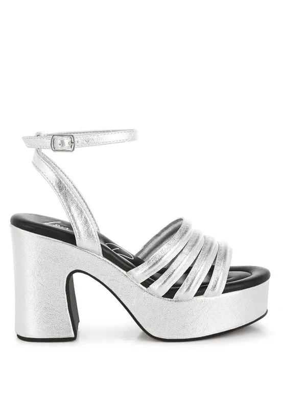 Athla Silver Metallic Strappy High Platform Sandals