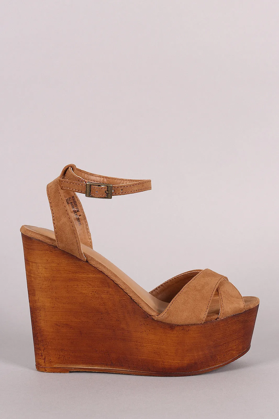 Bamboo Crisscross Ankle Strap Wooden Platform Mule Wedge