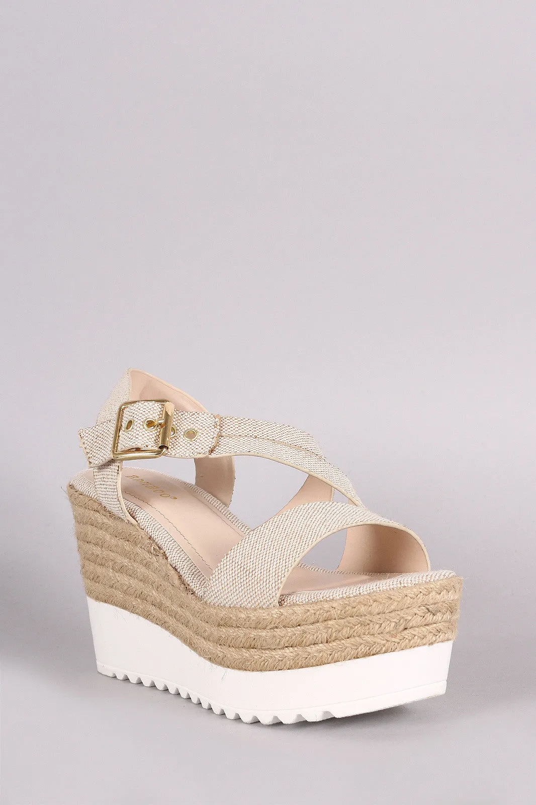 Bamboo Linen Asymmetrical Strappy Flatform Wedge