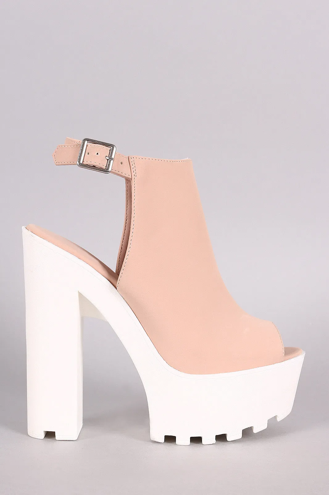 Bamboo Nubuck Lug Sole Platform Mule Heel