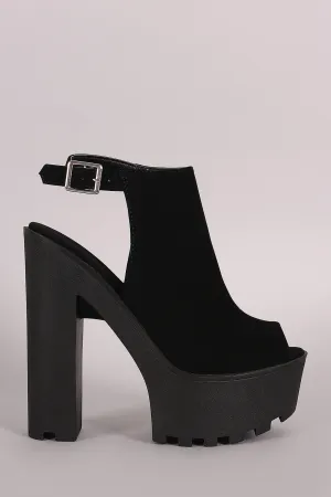 Bamboo Nubuck Lug Sole Platform Mule Heel