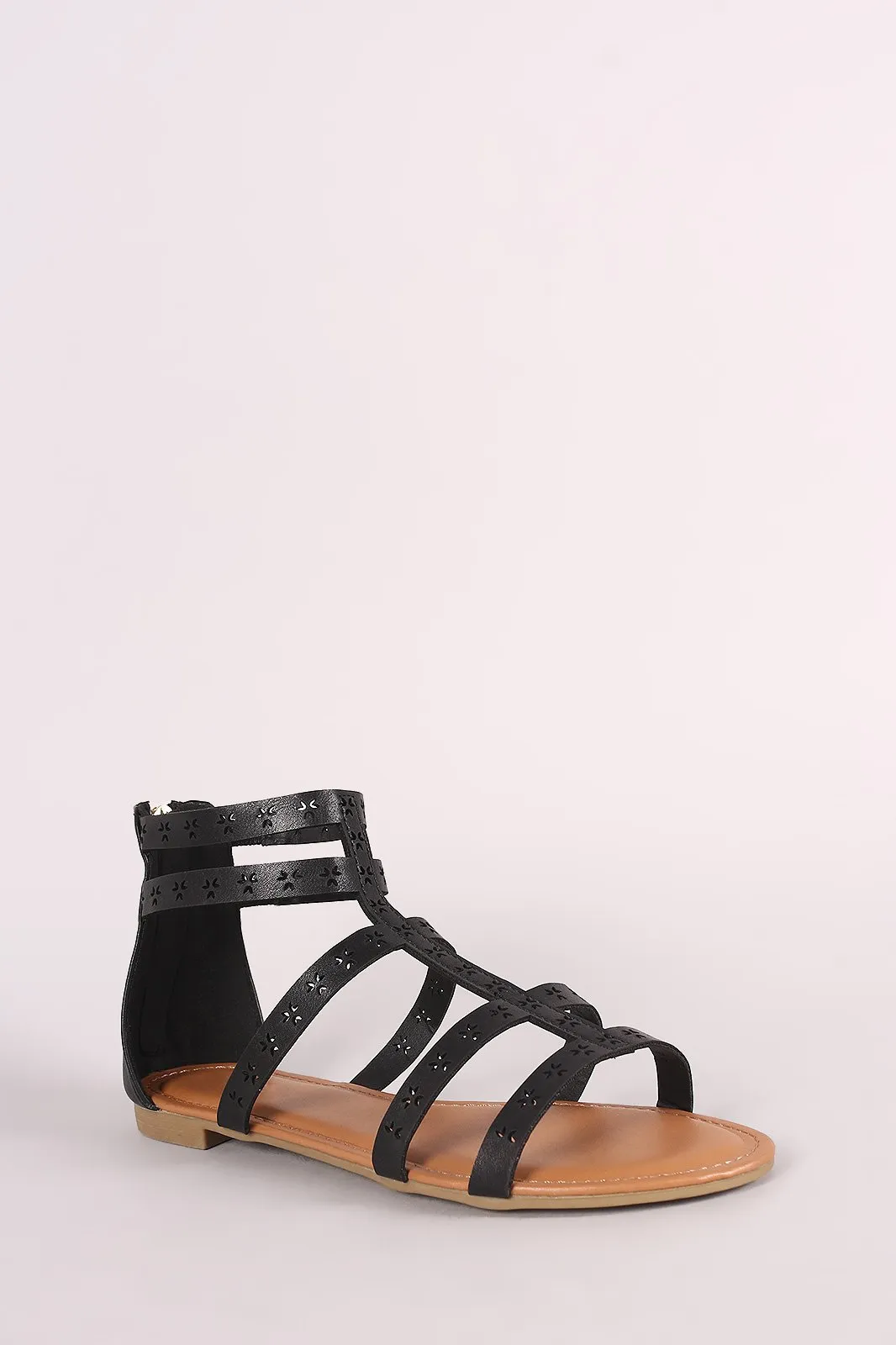 Bamboo Strappy Cutout Gladiator Flat Sandal