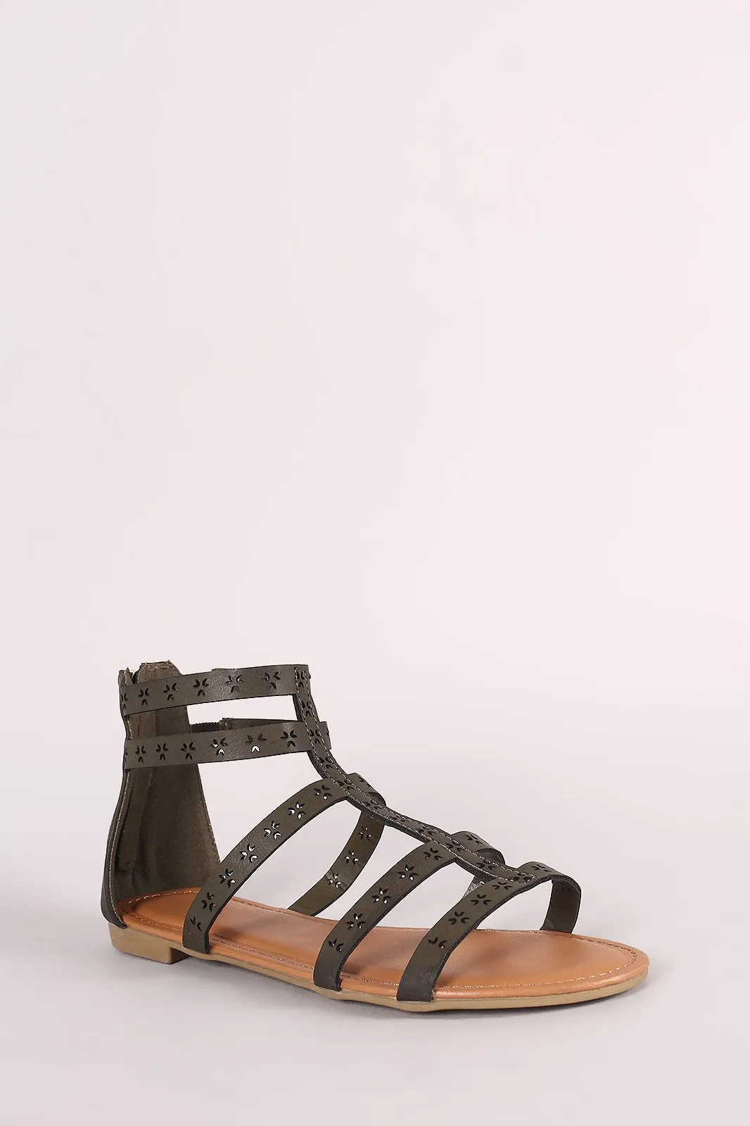 Bamboo Strappy Cutout Gladiator Flat Sandal