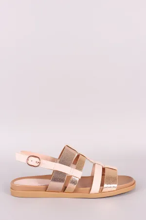 Bamboo Strappy Two Tone Slingback Flat Sandal