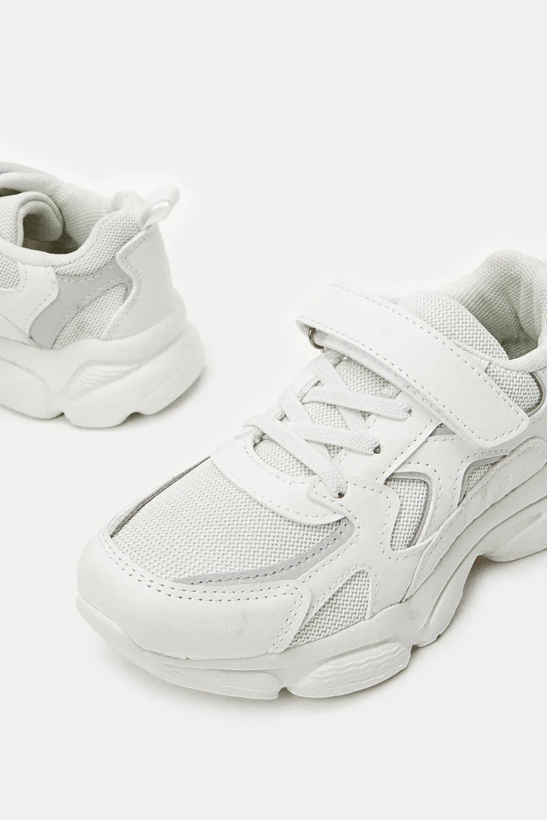 Boys White Material Block Trainers