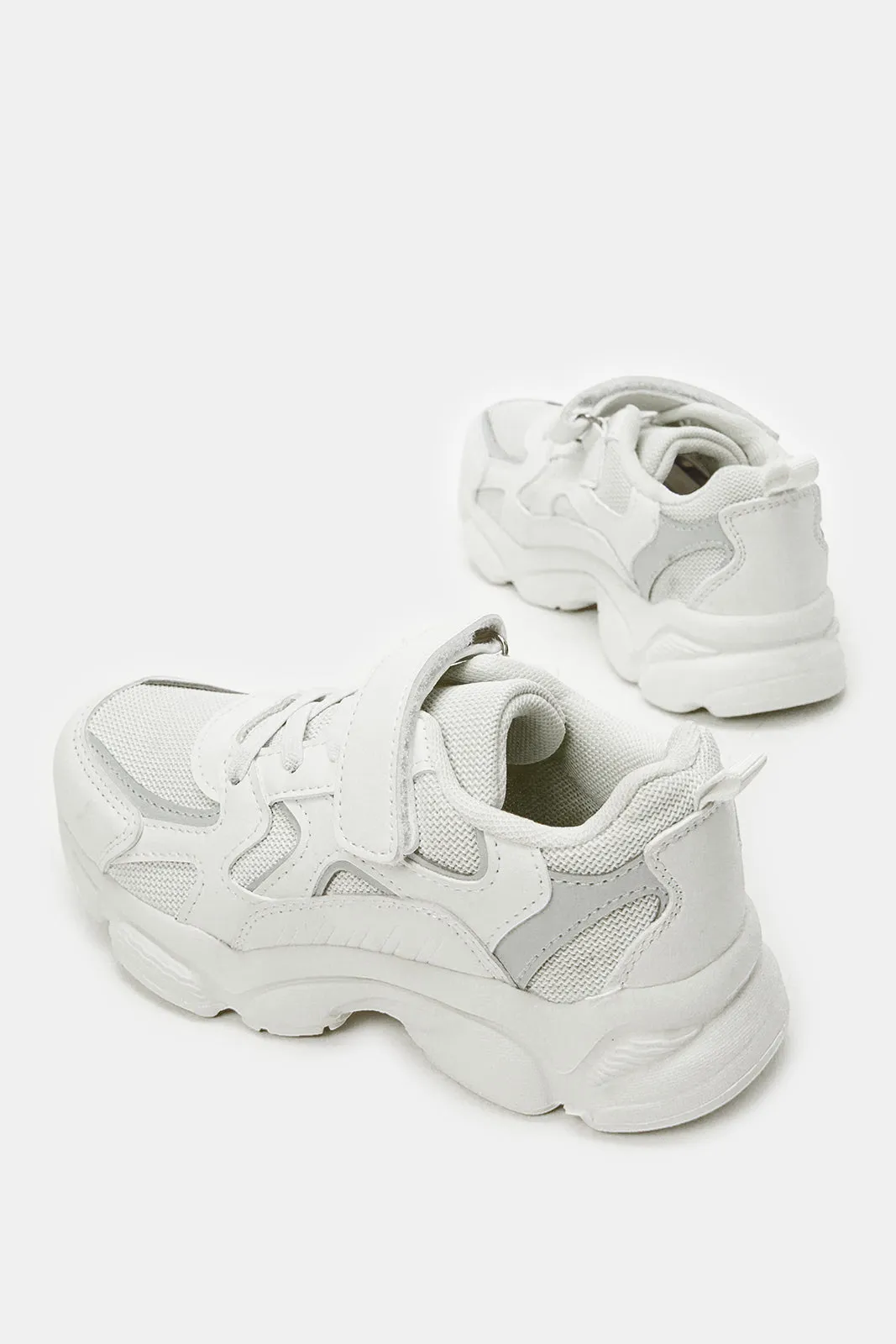 Boys White Material Block Trainers