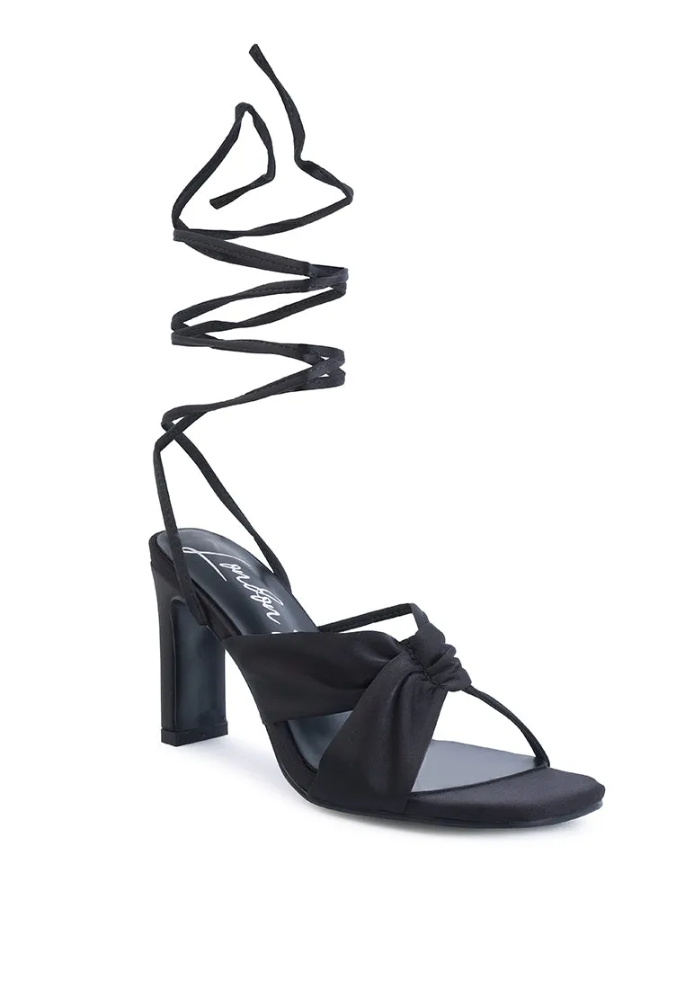 chasm satin ruched strap tie up sandals by London Rag