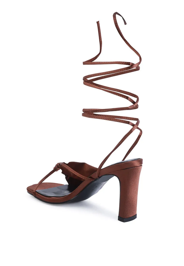 chasm satin ruched strap tie up sandals by London Rag