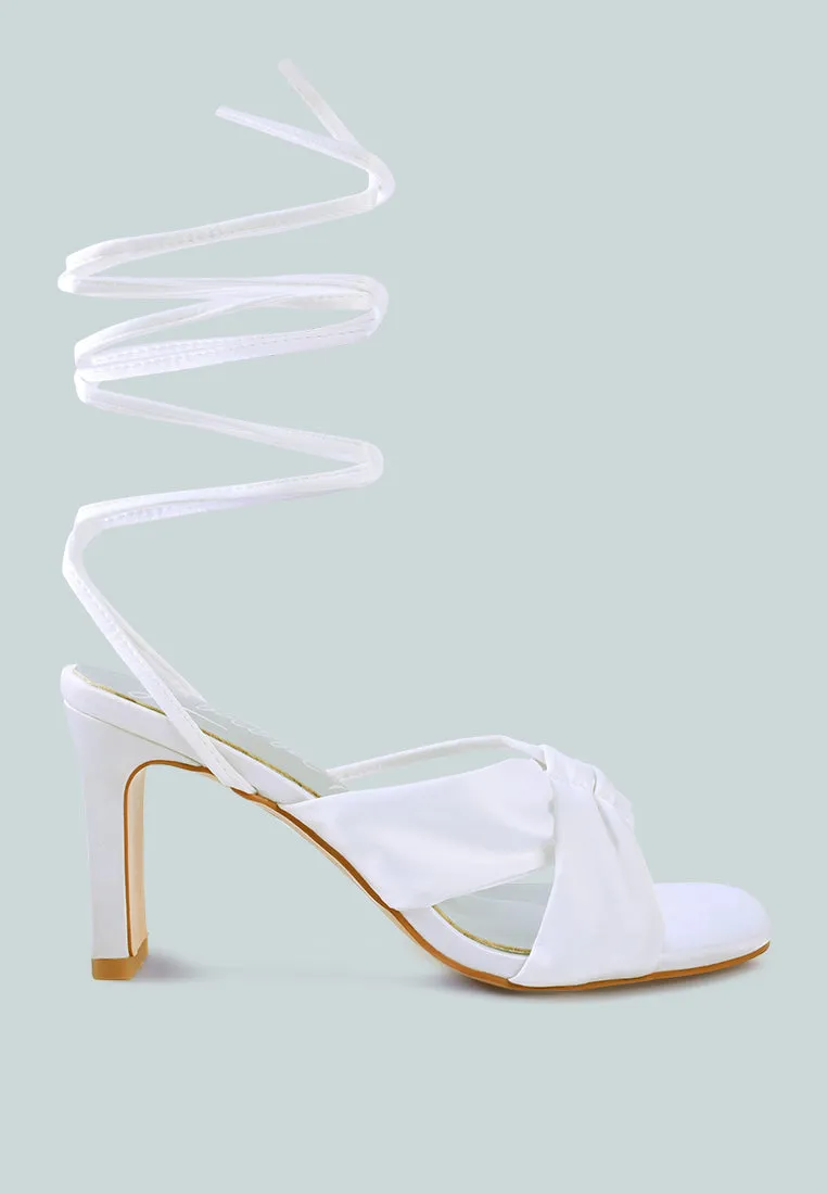 Chasm Satin Ruched Strap Tie Up Sandals