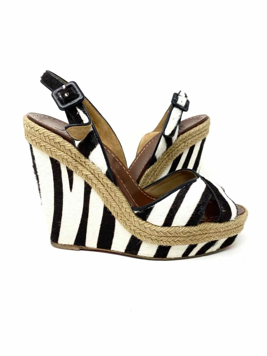 Christian Louboutin Women's black/white Espadrille Fur Zebra Size 39/8.5 Wedges