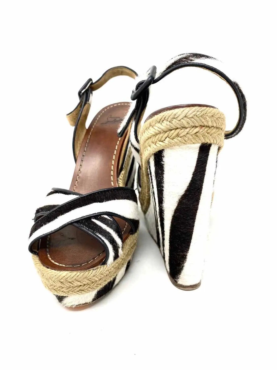 Christian Louboutin Women's black/white Espadrille Fur Zebra Size 39/8.5 Wedges