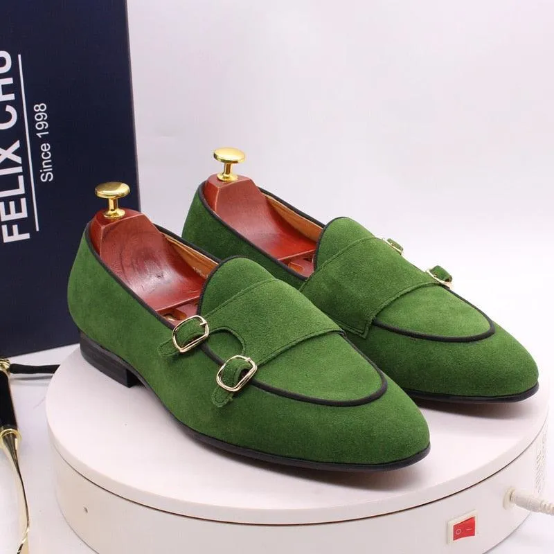 Classic Suede Leather Monk Strap Loafers