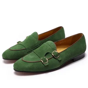 Classic Suede Leather Monk Strap Loafers