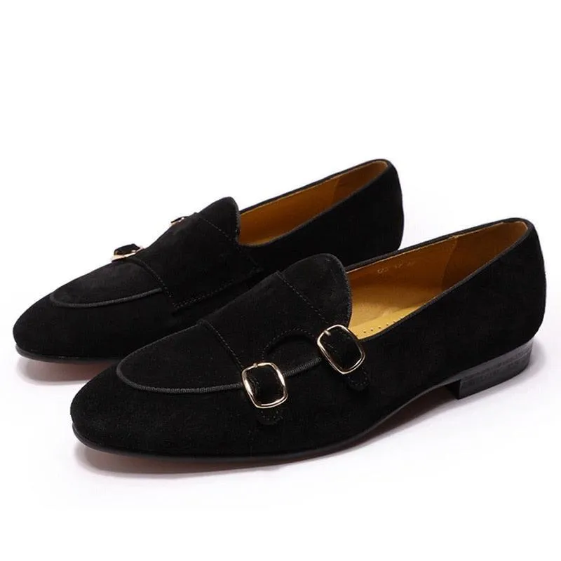 Classic Suede Leather Monk Strap Loafers