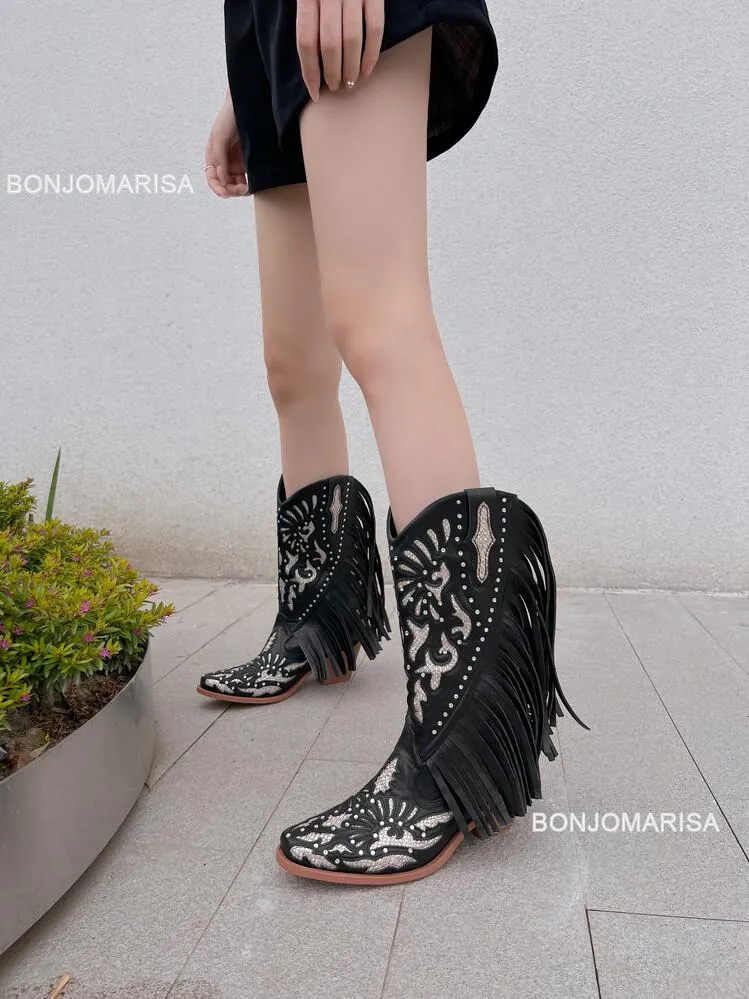 Cowgirls Cowboy Boots For Women Fringe Bling Western Boots Shoes