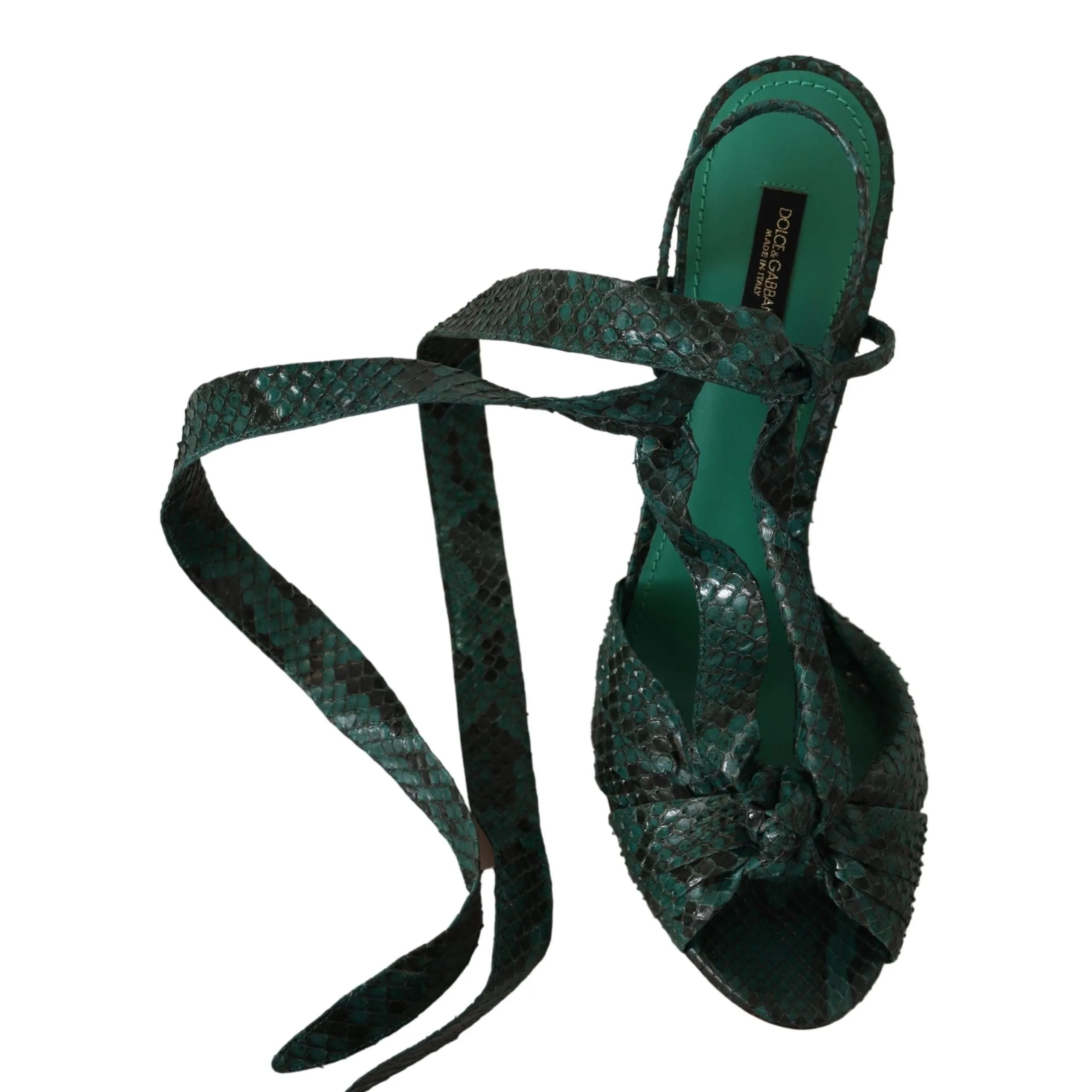 Dolce & Gabbana Elegant Green Python Strappy Heels