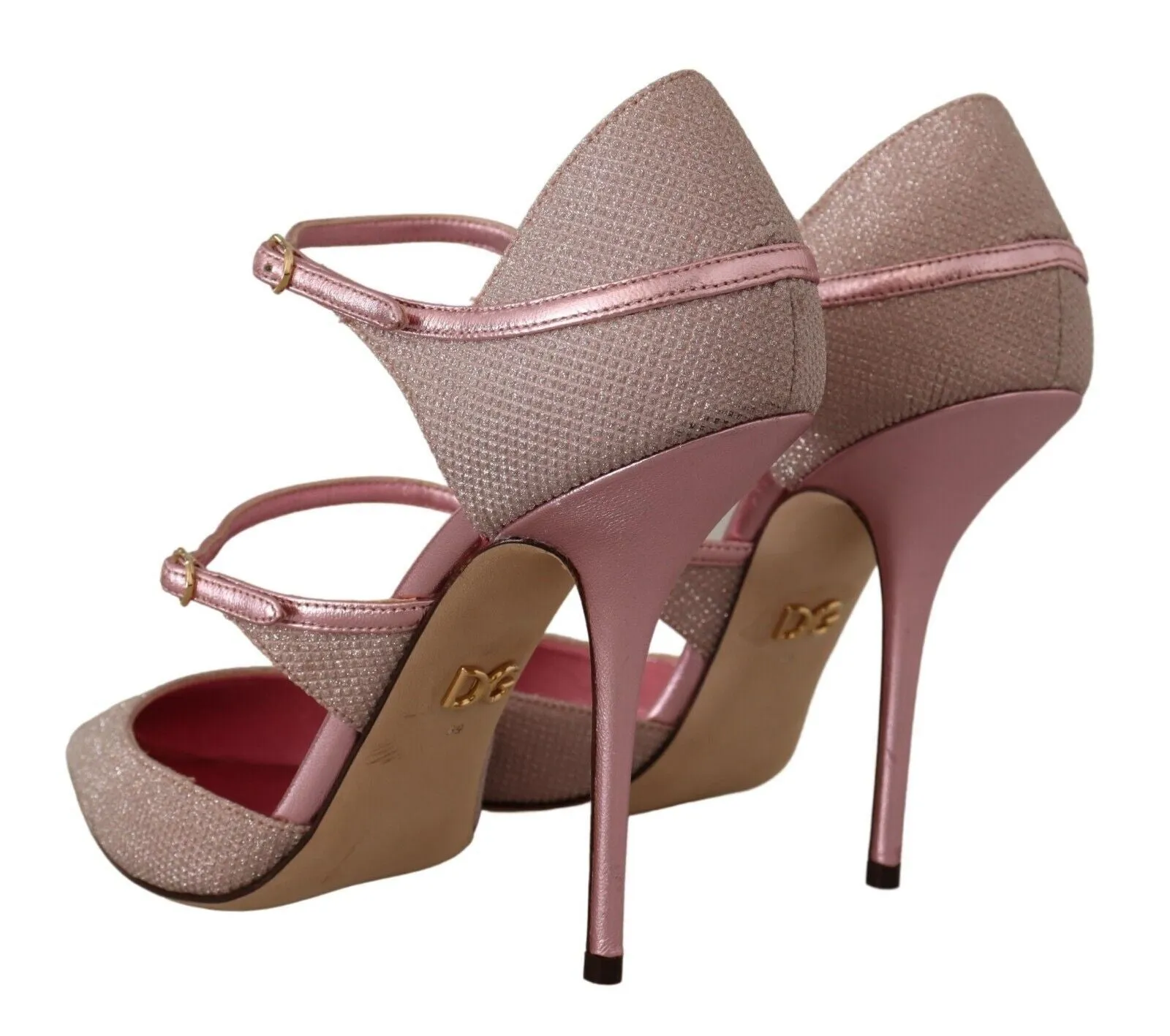 Dolce & Gabbana Pink Glittered Strappy Sandals Mary Jane Shoes