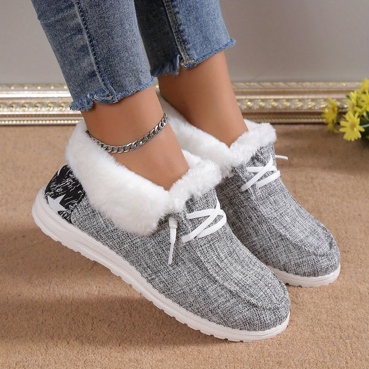 elveswallet Plush Lined Warm & Cozy Slip On Canvas Shoes