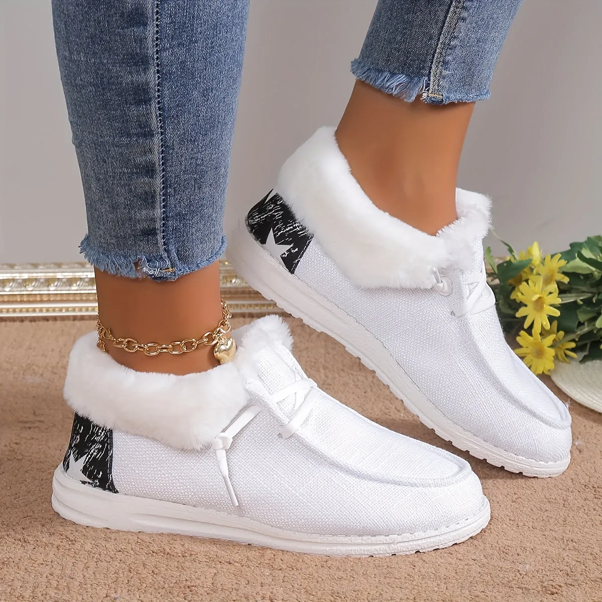 elveswallet Plush Lined Warm & Cozy Slip On Canvas Shoes