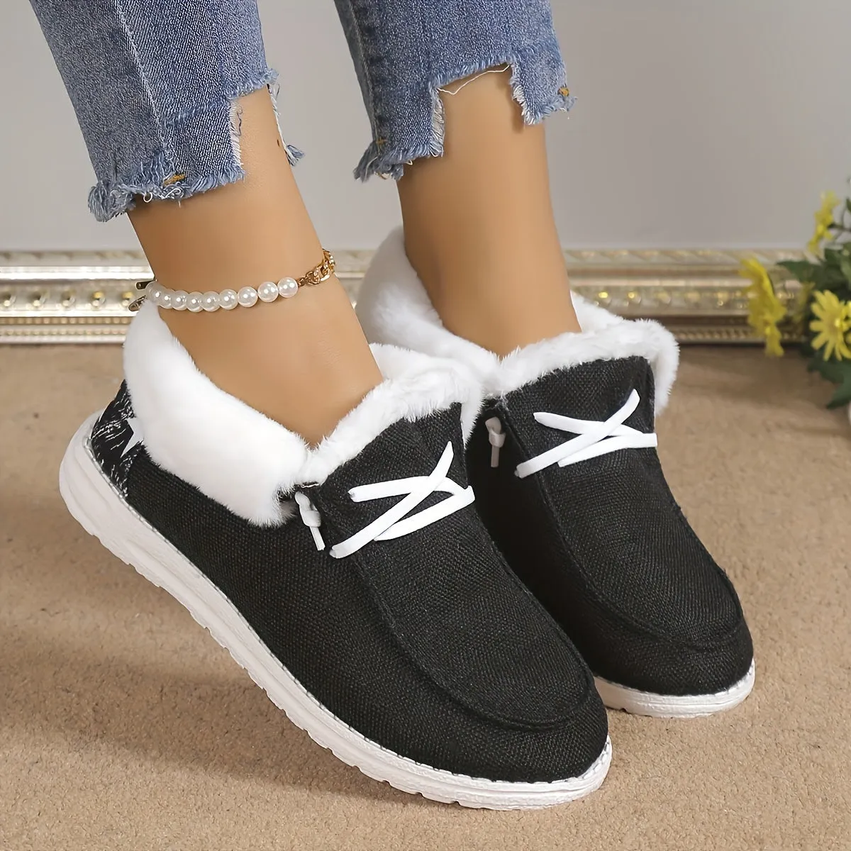 elveswallet Plush Lined Warm & Cozy Slip On Canvas Shoes