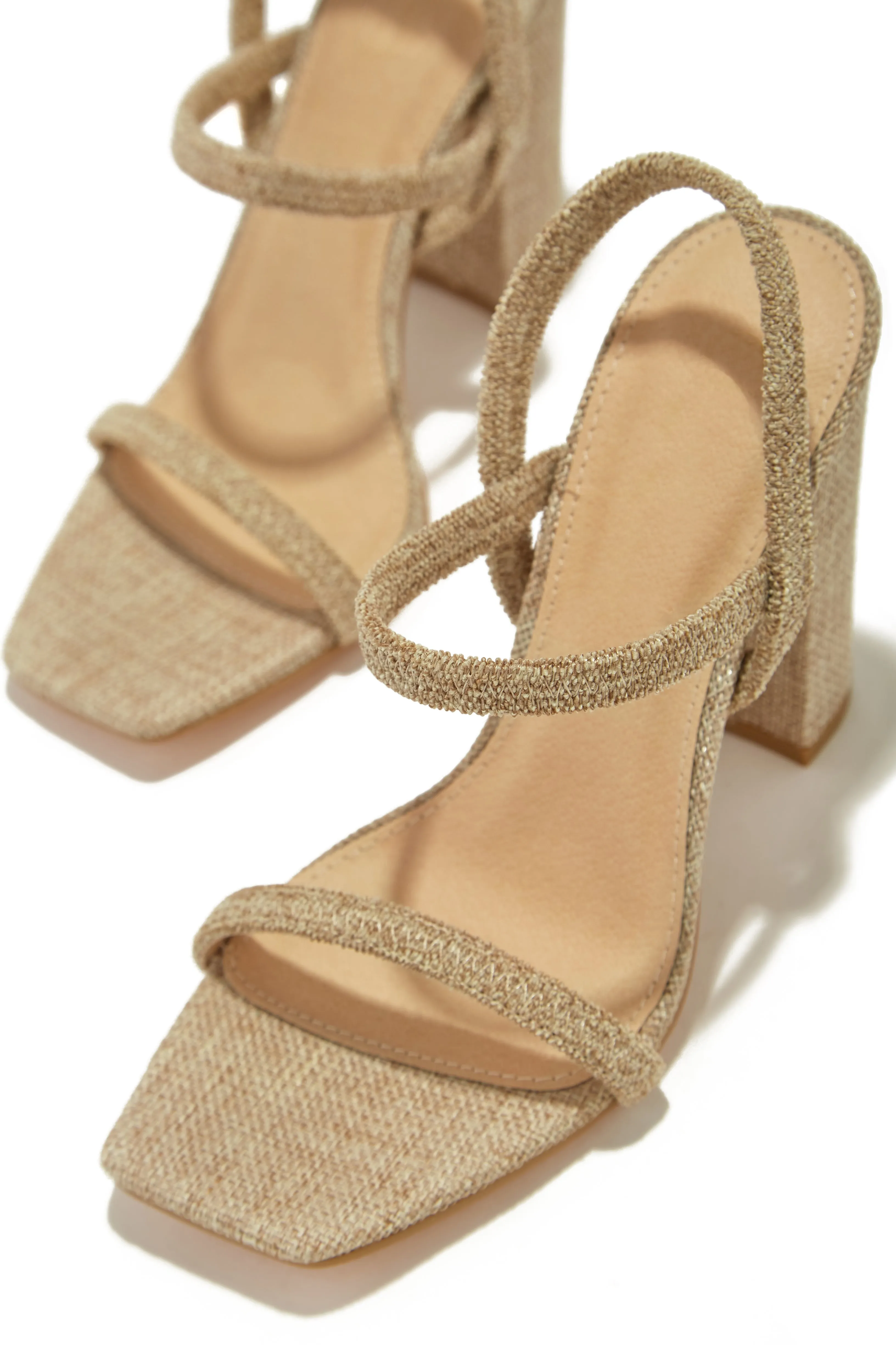 Emerie Slingback Block High Heels - Natural Raffia