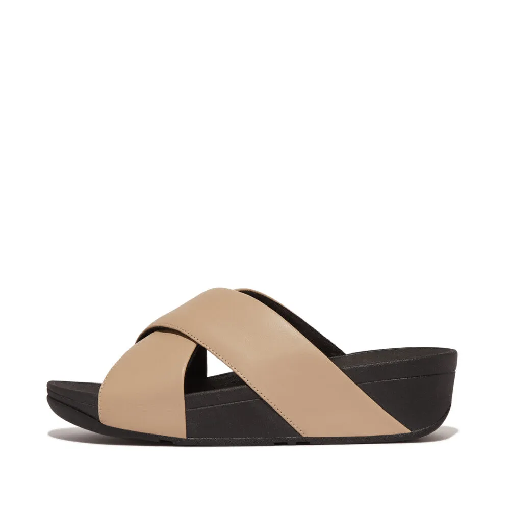 FitFlop Lulu Cross Slide Leather Latte Beige Sandal Beige