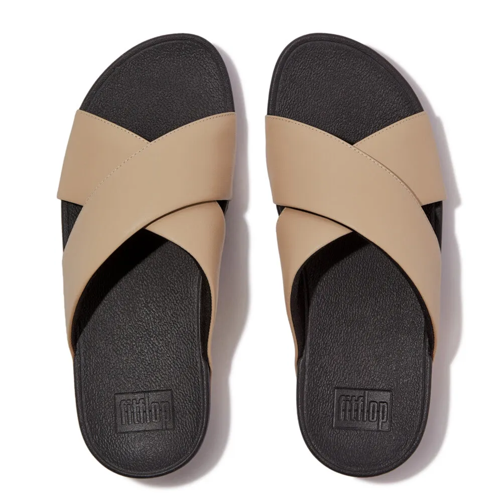 FitFlop Lulu Cross Slide Leather Latte Beige Sandal Beige