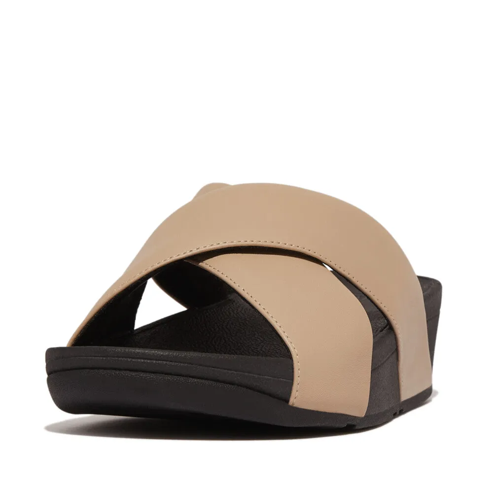 FitFlop Lulu Cross Slide Leather Latte Beige Sandal Beige