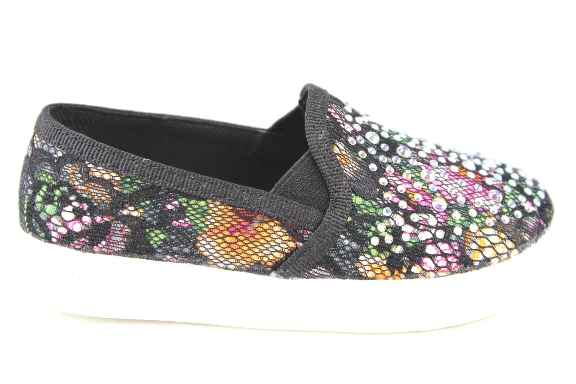 Girls FHX-08I Crystal Bling Slip On Floral Lace Canvas Shoes