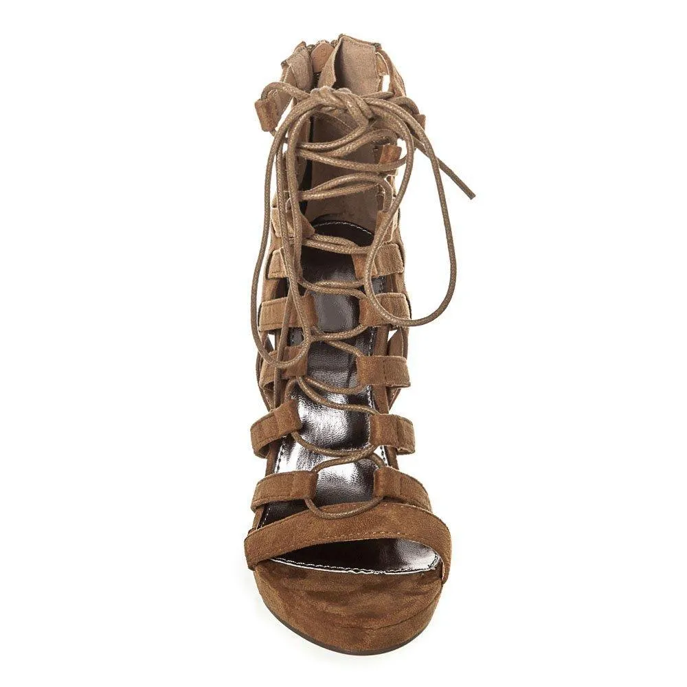 High Heel Open Toe Platform Ghillie Sandal