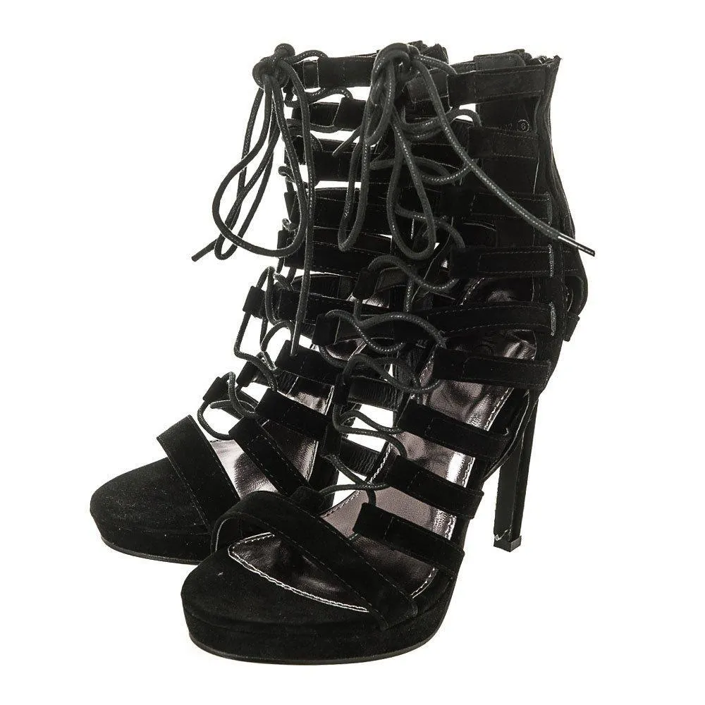 High Heel Open Toe Platform Ghillie Sandal