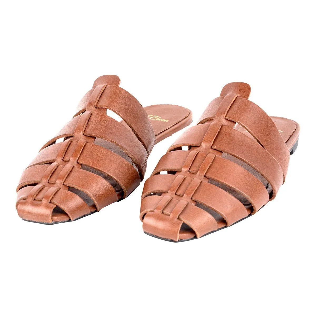 J. Crew Bennet Strappy Vachetta Mules Flat Sandals Leather Brown Colour For Women