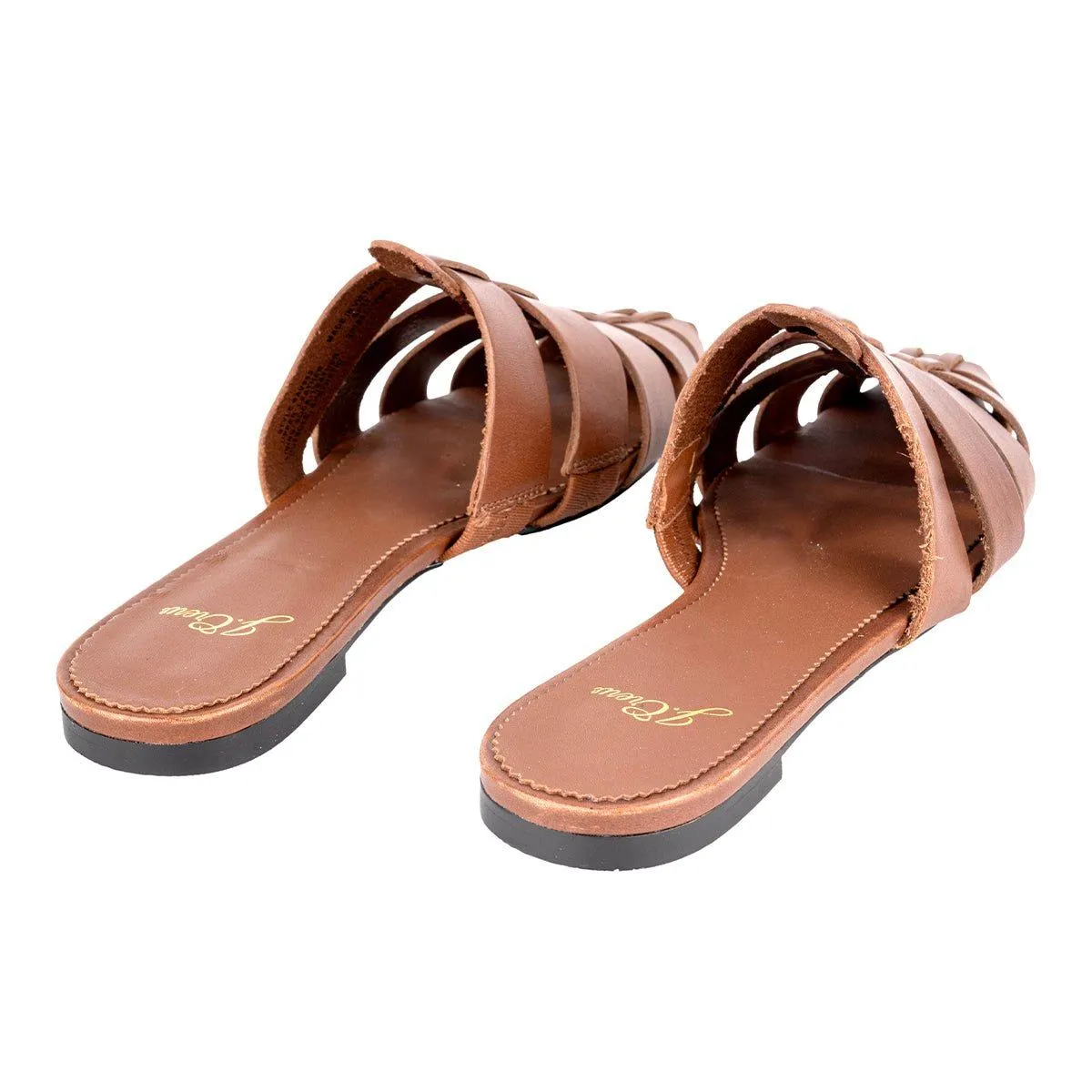 J. Crew Bennet Strappy Vachetta Mules Flat Sandals Leather Brown Colour For Women