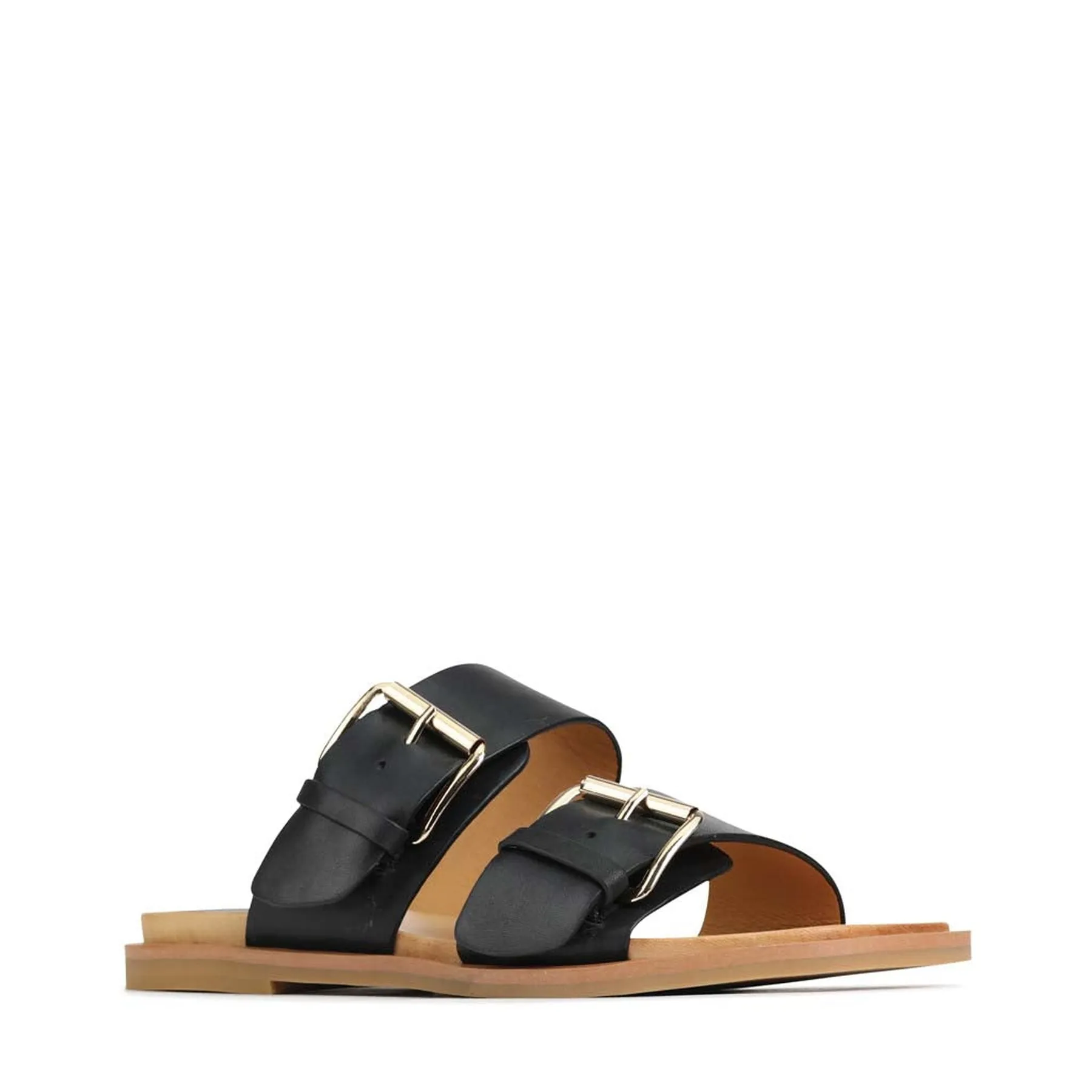 JETT LEATHER DOUBLE STRAP SLIDE SANDALS