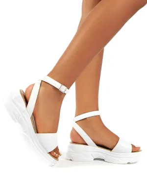 Loco White PU Strappy Chunky Sandals