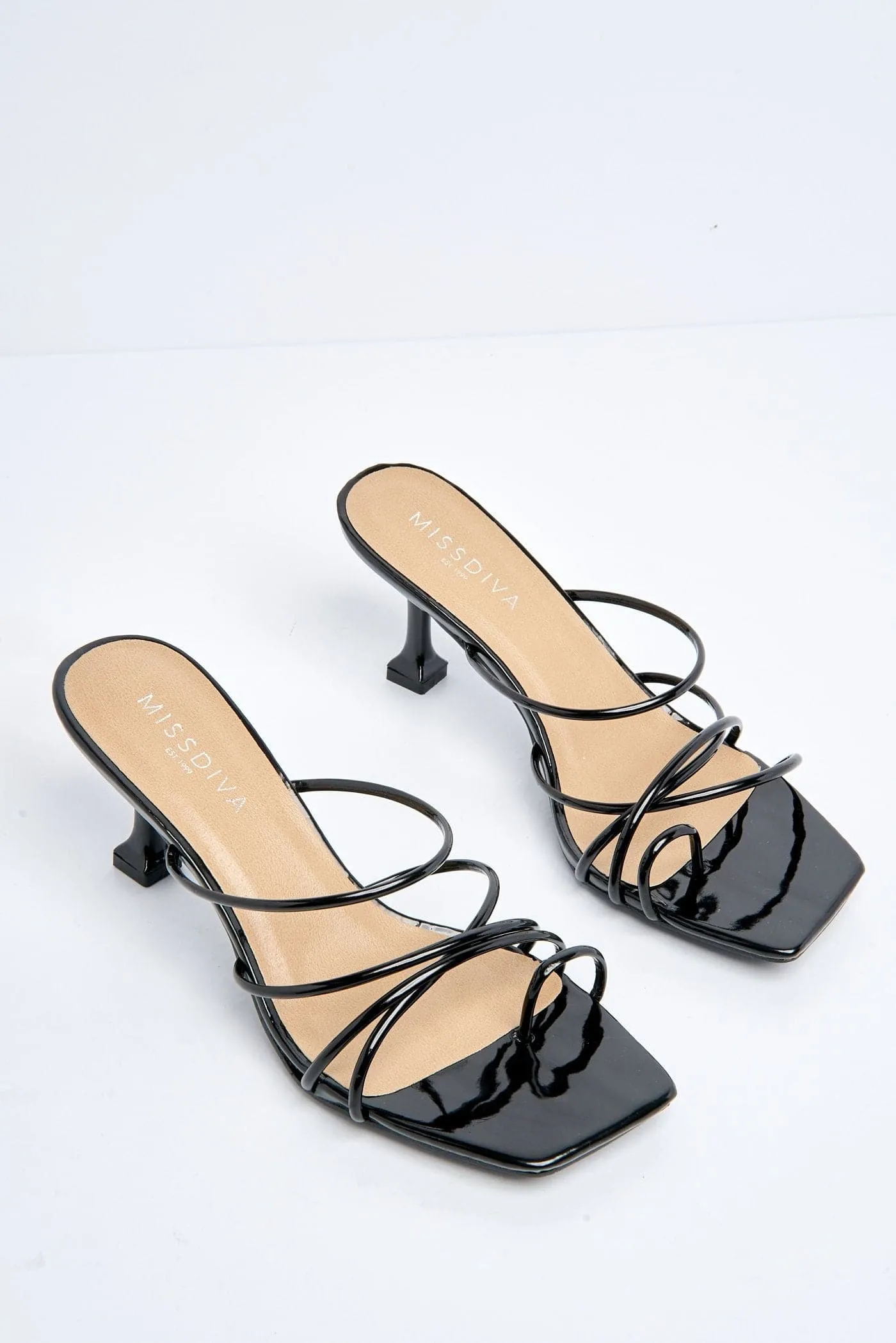 Lucie Kitten Heel Strappy Mule in Black