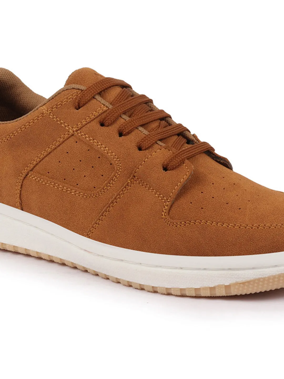 Men Tan Classic Lace Up Low Ankle Breathable Sneaker Shoe|Contrast With White Sole Casual Shoe Sneaker