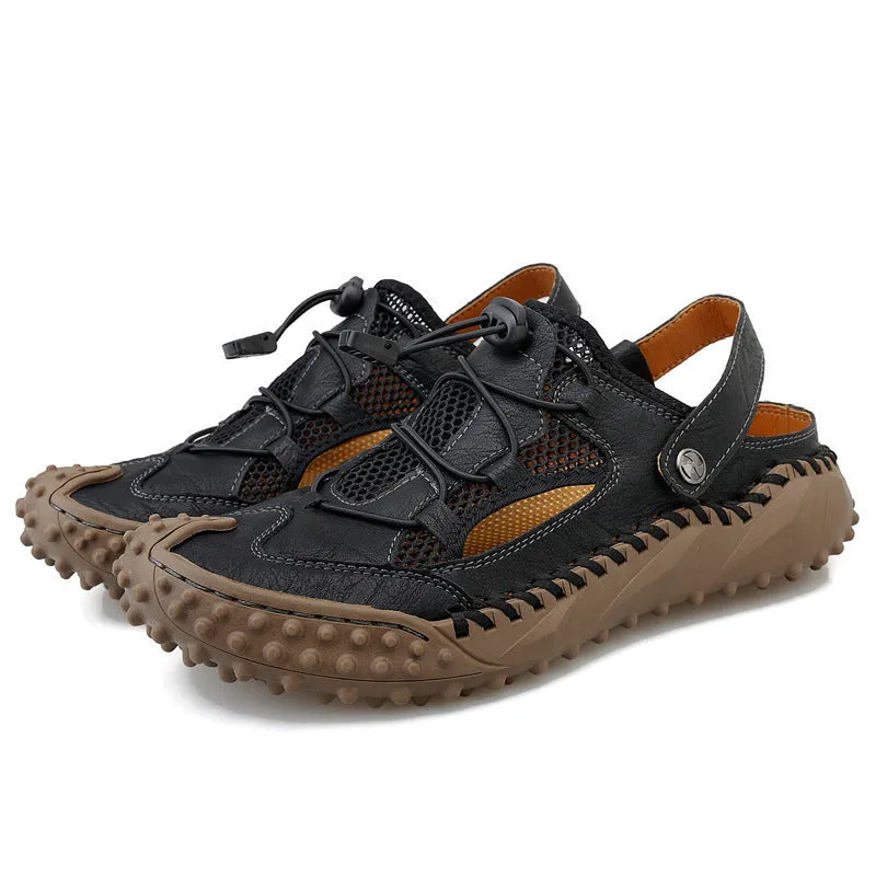 MEN'S SOFT SOLE SOFT LEATHER CLIP MESH CASUAL BEACH SANDALS