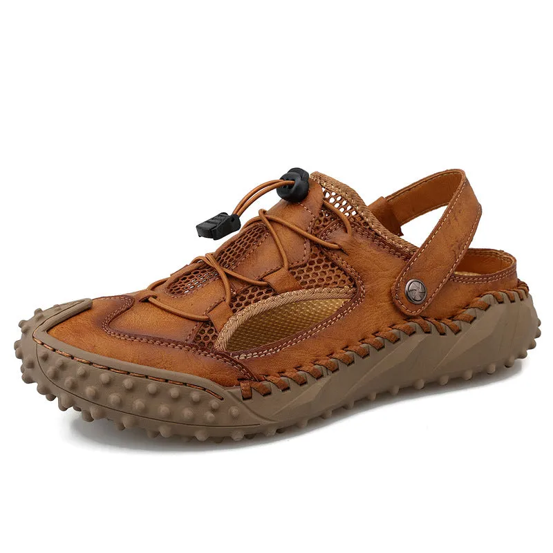 MEN'S SOFT SOLE SOFT LEATHER CLIP MESH CASUAL BEACH SANDALS