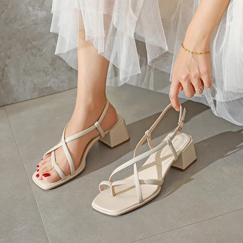 Nude Strappy Block Heels Chunky Heel High Heel Sandals