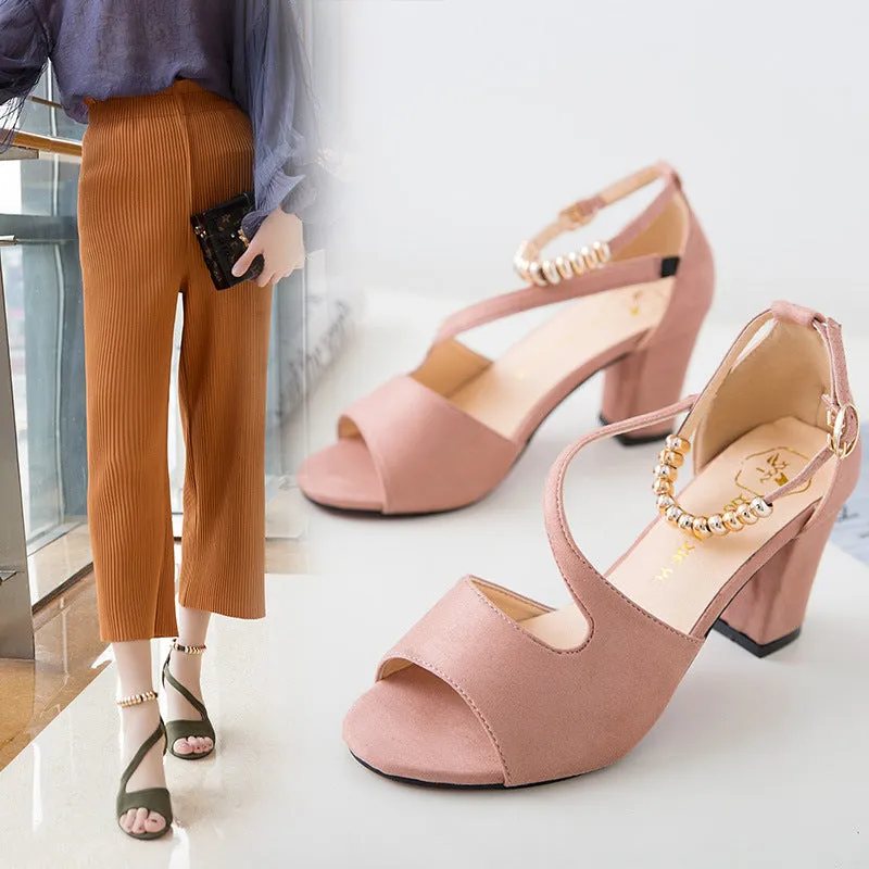 Nude Strappy Block Heels Chunky Heel Sandals Roman High Heels