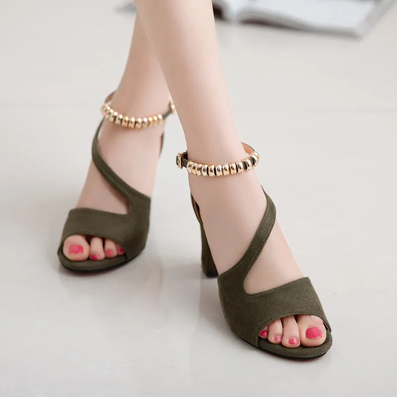 Nude Strappy Block Heels Chunky Heel Sandals Roman High Heels