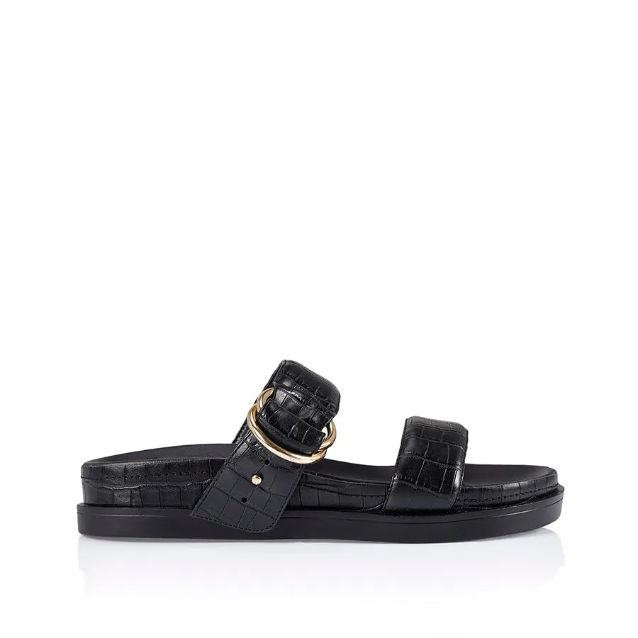 Oslo Chunky Slides - Black Croc Emboss