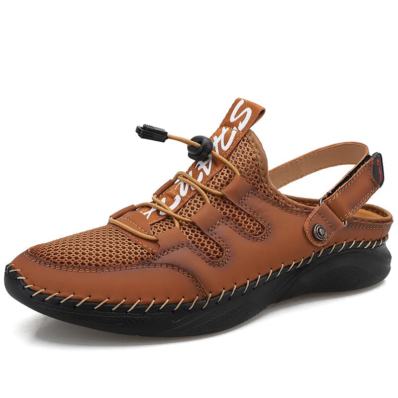 OUTDOOR BEACH REAL LEATHER CLIP NET HALF PACK MEN'S SANDALS