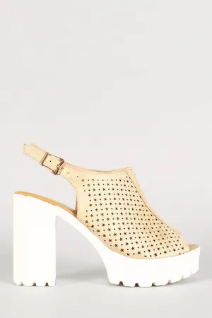 Perforated Metallic Stars And Circles Slingback Lug Sole Heel