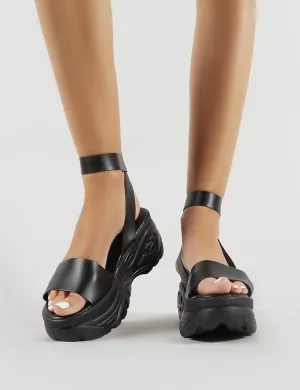 Perrie Chunky Sandals in Black PU