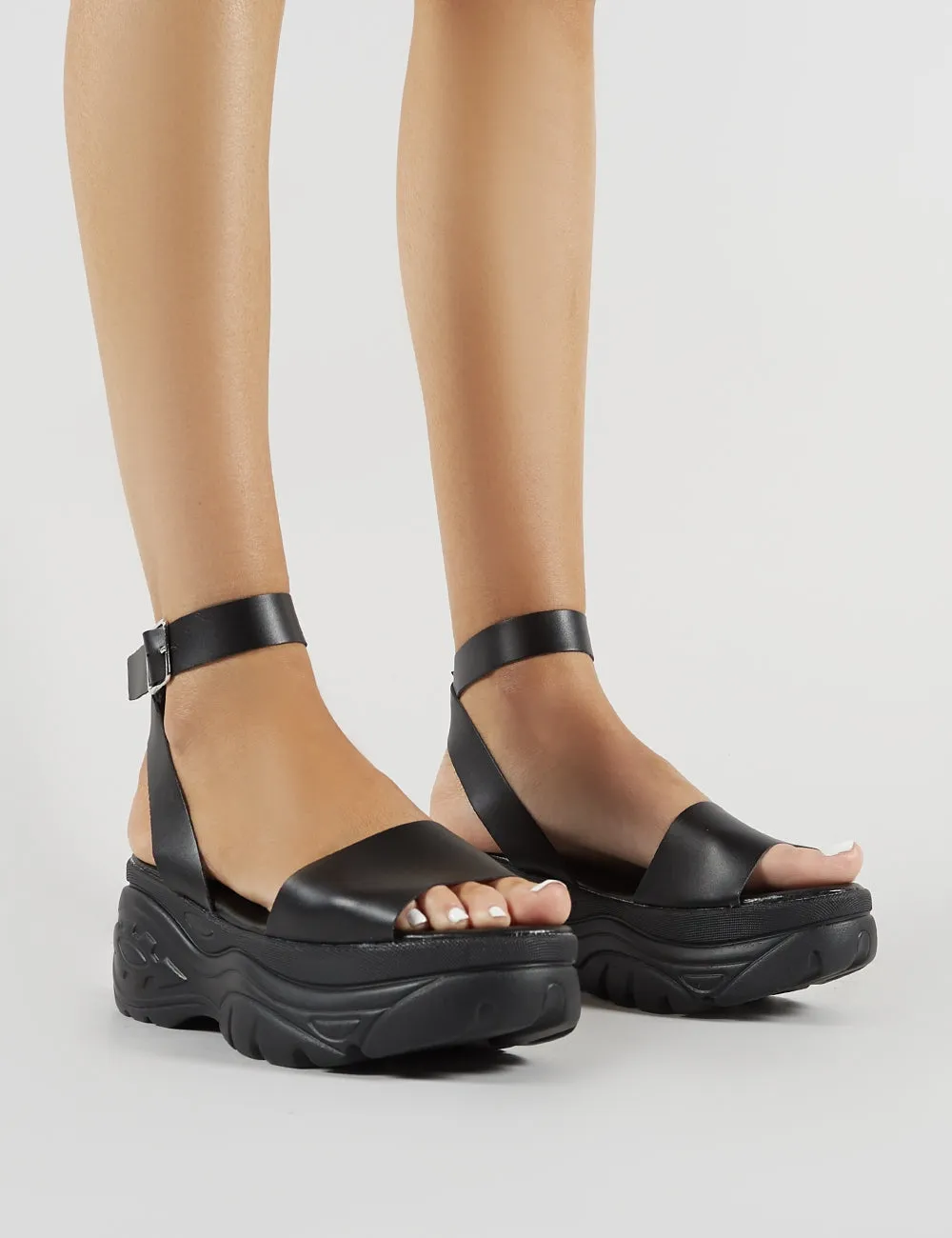 Perrie Chunky Sandals in Black PU